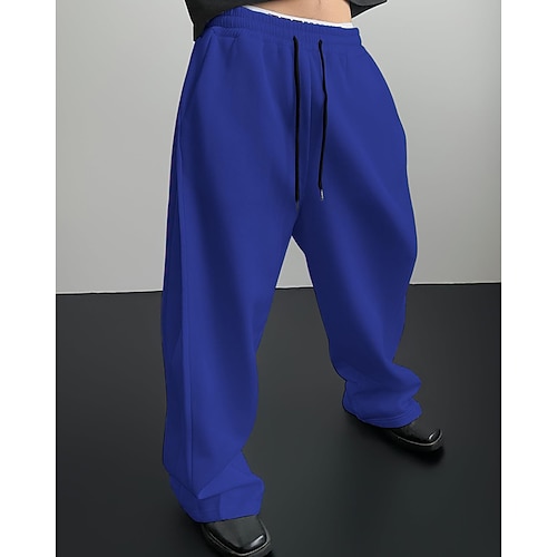 Herren Jogginghose Hose Gerade geschnittene Sweatpants Kordelzug Tasche Elastischer Bund Einfach Komfort Sport im Freien Täglich Mode Lässig Schwarz Weiß Mikroelastisch Image