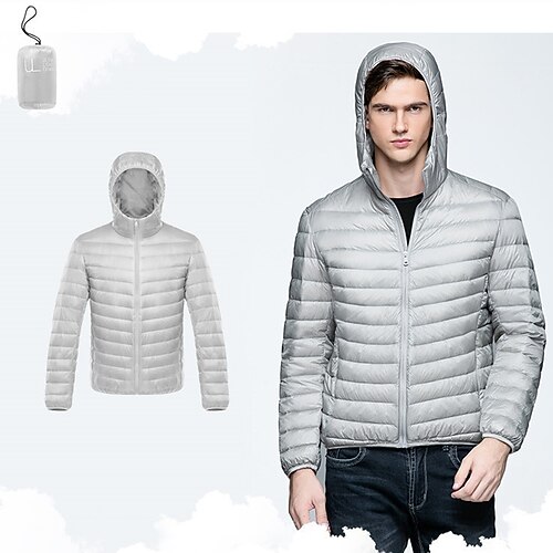 Herren Wintermantel Daunenjacke Gefütterte Jacke Tasche 50% weiße Entendaunen Urlaub Alltagskleidung Date Regulär Mode Lässig Bequem Thermowarm Winter Einfarbig Wein Schwarz Marinenblau Königliches Image