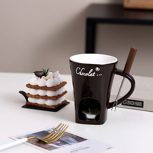 Schokoladenfondue-Becher, Keramik-Schmelztiegel mit Gabeln, kreatives Mini-Fondue-Set für Käse, Schokolade, Eiscreme, Kerze, Heizofen, Dessert, Servieren, Party, Küche, Geschirr, Geschenk