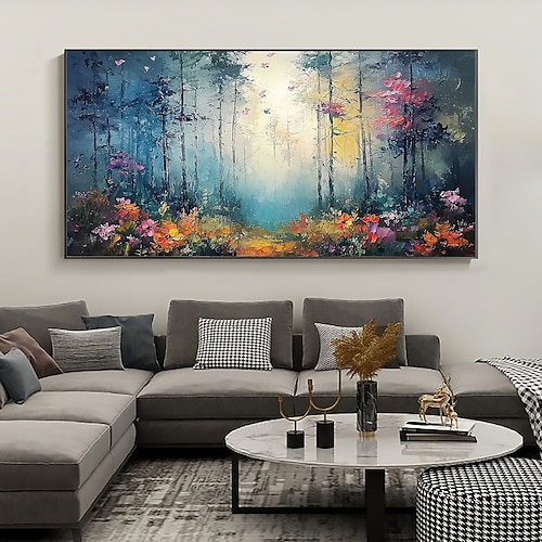 handgemachtes Original Waldölgemälde auf Leinwand Wand abstrakte Naturlandschaft Malerei für Wohndekor mit gespanntem Rahmen/ohne Innenrahmen Malerei Image