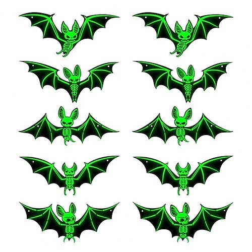 10 Stück Halloween-Dekorationsartikel mit beliebter Horroratmosphäre, die an Bäumen hängen, mit fluoreszierendem 3D-Fledermaus-Nachtlicht, Spukhaus-Feiertagsparty-Dekoration und Dekoration Image