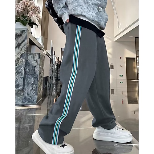 Herren Jogginghose Hose Gerade geschnittene Sweatpants Kordelzug Tasche Elastischer Bund Gestreift Komfort Sport im Freien Täglich Mode Lässig Dunkelbraun Schwarz Mikroelastisch Image