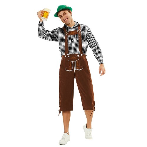 Karneval Oktoberfestbier Oktoberfest Outfits Maskerade Lederhosen Bayerisch Deutsch Traditioneller Stil Wiesn Herren Karneval Party Halloween Stoff im traditionellen Stil Oberteil Shorts Hut Image
