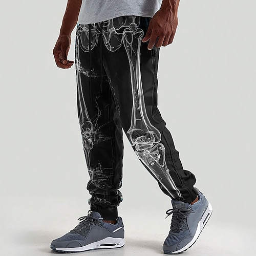 Herren Skelett Neon Glow Kostüme Jogginghosen Hosen mittlere Taille mit Kordelzug elastischer Bund Dunkel Punk Gothik Stil Urlaub Streetwear sportliche Jogginghosen mit Taschen Frühling Herbst 3D Image