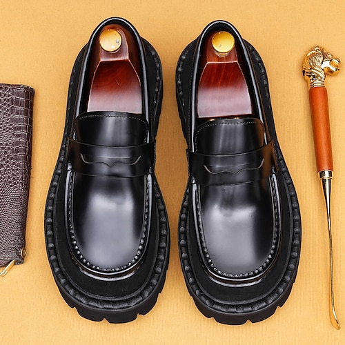 Herren-Pennyloafer aus echtem Leder, Vintage-braun, zum Hineinschlüpfen, Business-Freizeitschuhe für den Alltag und Abendpartys Image