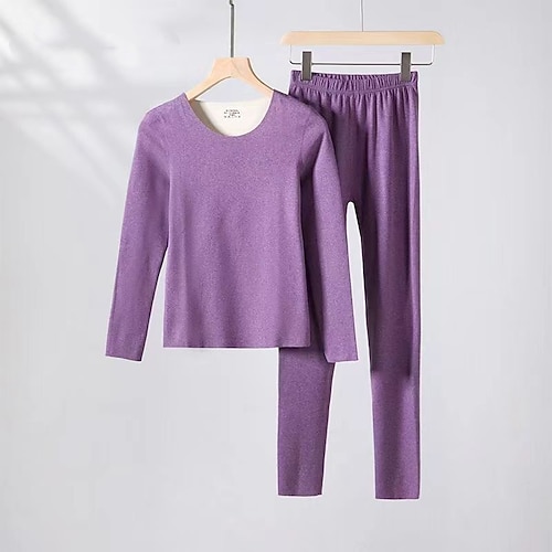Damen Kaltes Wetter Oben Unten Basisschicht oben und unten Thermo-Unterwäsche-Set Dick Einfarbig Kombination Winter Beige Schwarz Fitnessstudio Pilates Yoga Warm Langarm Sport Sportkleidung Enge Image