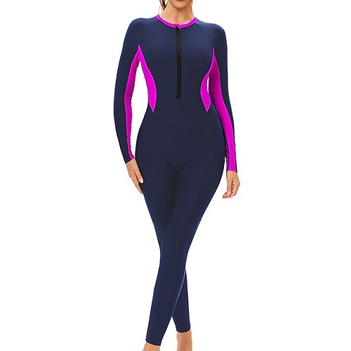 Damen Anti UV Shirt Badeanzug Badeanzug Bademode Patchwork Reißverschluss UV-Sonnenschutz UPF50 Langarm Bademode Surfen Schwimmen Frühling Image