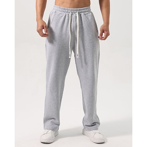 Herren Jogginghose Hose Gerade geschnittene Sweatpants Kordelzug Tasche Elastischer Bund Einfach Komfort Sport im Freien Täglich Mode Lässig Schwarz Weiß Mikroelastisch Image