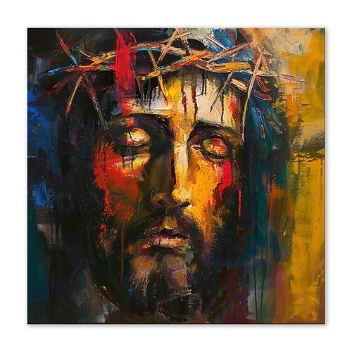 handgemachtes Ölgemälde Acryl Leinwand Wandkunst Dekoration religiöse Figur Jesus Gesicht Messerzeichnung für Wohnkultur gerolltes rahmenloses ungedehntes Gemälde Image