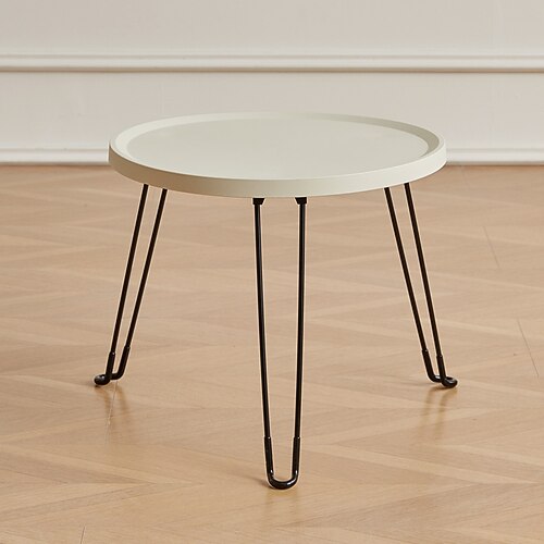 moderner kleiner runder klappbarer Couchtisch mit Tablettoberfläche, 3 Beine, geeignet für kompakte Räume, Schlafzimmer und Wohnzimmer Image