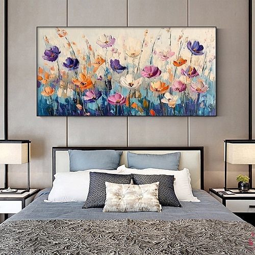 handgemachtes original buntes Blumen Ölgemälde auf Leinwand Wand abstraktes Blumengemälde für Wohndekor mit gespanntem Rahmen/ohne Innenrahmen Gemälde Image