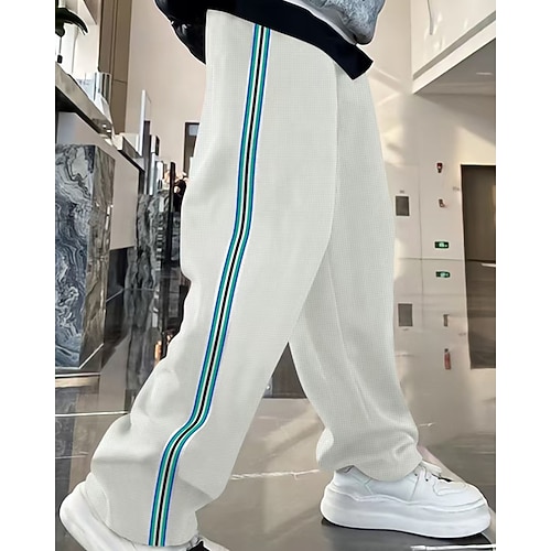 Herren Jogginghose Hose Gerade geschnittene Sweatpants Kordelzug Tasche Elastischer Bund Gestreift Komfort Sport im Freien Täglich Mode Lässig Dunkelbraun Schwarz Mikroelastisch Image
