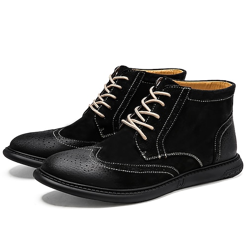 Herren-Stiefeletten im Brogue-Stil aus grauem Wildleder im Retro-Stil mit Schnürung, lässige Abendschuhe für Business und elegante Freizeitkleidung Image