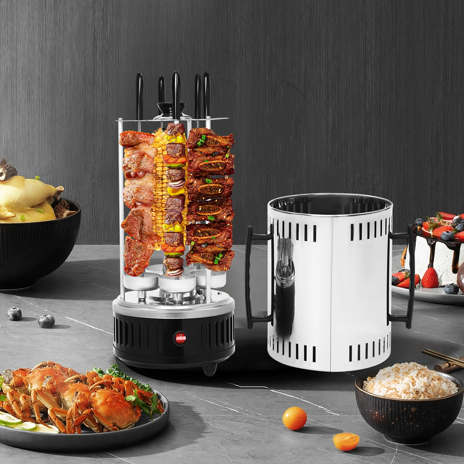 1000 W 5 Gabeln Vertikaler Elektrogrill Vertikaler Rotisserie-Grill Elektrische rotierende Grillmaschine für Kebobs, Shawarma, Rotisserie Image