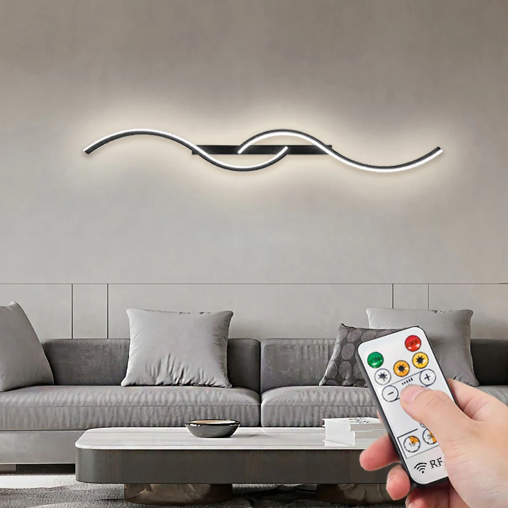 Kabellose LED-Wandleuchte, 5 V, wiederaufladbar, 60 cm, Wandleuchte mit Fernbedienung, dimmbar, moderne Wohnzimmer-Nachttischlampe, schwarze Wandleuchte