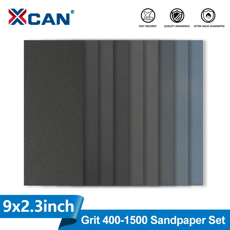 XCAN 12-teiliges Nass-/Trocken-Schleifpapier-Set, Körnung 400, 600, 800, 1000, 1200, 1500, Polierschleifpapier für Auto, Metall, Kunststoff, Schleifwerkzeuge Image