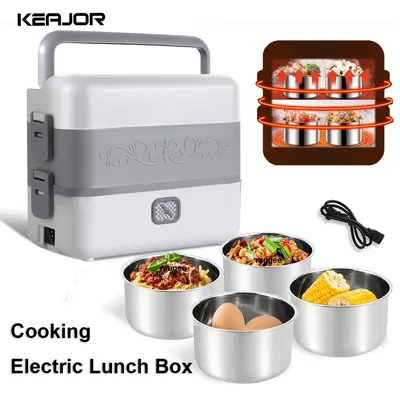 Electric Lunch Box 2.4L Portable Cooking Electric Lunch Box 200W Fast Heating Portable Steamer Food Warmer for Office Dormitory