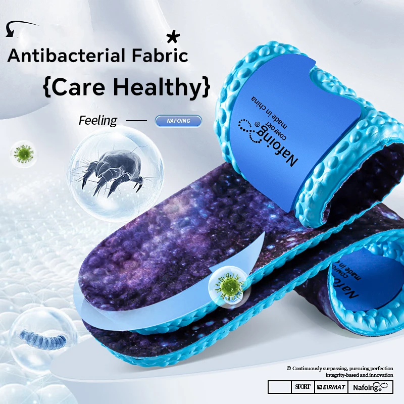 1 Paar blaue, atmungsaktive Einlegesohlen zur Fußgewölbeunterstützung, rutschfest, stoßdämpfend, geeignet zum Laufen und Reisen Image