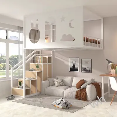 Elevated bed space saving household second floor suspended bed attic wall hanging tree house