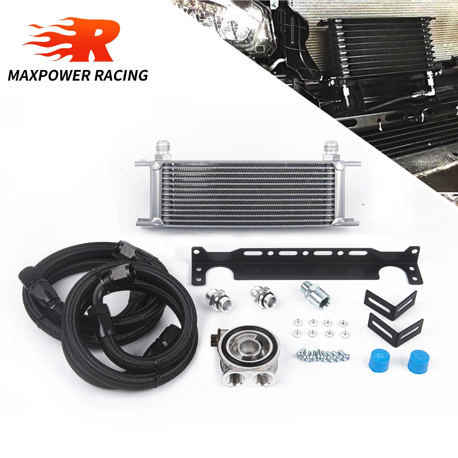 13-reihiges Ölkühlerset M-Modell mit Thermostat-Sandwich-Adapter Nylon-Stahl geflochtene AN10-Schlauchmontagehalterung Image