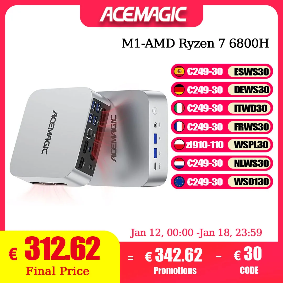 ACEMAGIC M1 Mini-PC Intel Core i9-11900H/13900HK AMD Ryzen 7 6800H Mini-Computer 4K Triple Display BT5.2/WiFi 6/Dual Channel