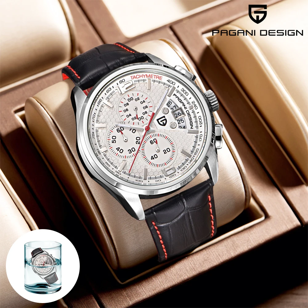 PAGANI DESIGN Neue Mode Quarzuhr Wasserdicht Sport Retro Leder Militär Multifunktionale Timing Code Uhren für Mann Image