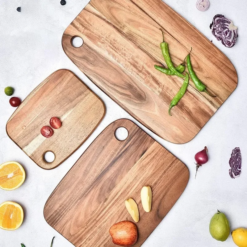 Akazienholz Schneidebrett Home Küche Gemüse Fleisch Schneidebrett Obst Schneidebrett Outdoor Camping Tragbares Zubehör Image