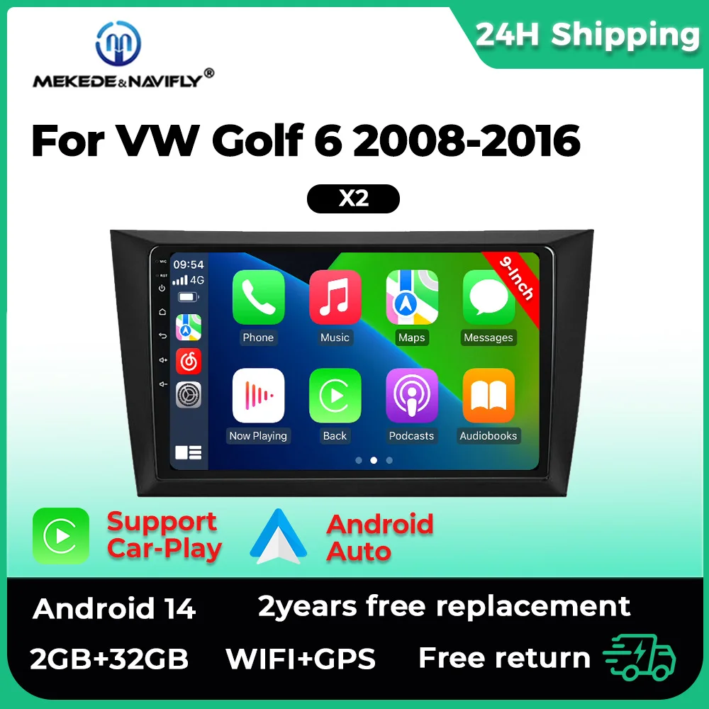 Android 14 2 Din 9 zoll Auto Radio Für Volkswagen VW Golf 6 VI 2008-2016 Auto audio system Multimedia Player stereo Navigation GPS Image