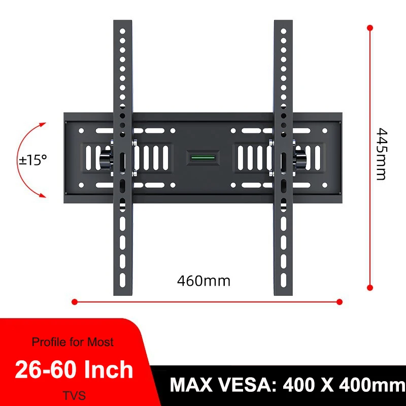 Neigbare TV-Halterung, fest für 26"-60" Flachbildfernseher, TV-Wandhalterung, max. VESA, 400 x 400 mm, flaches Profil, platzsparend, maximale Belastung 50 kg Image