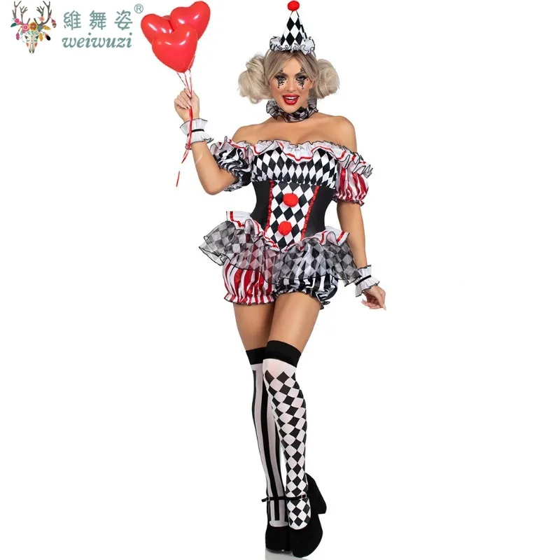 Halloween Kostüme Erwachsene Frauen Clown Rollenspiel Kostüme Horror Blutig Böse Mörder Zirkus Bühne Aufführung Wahnsinnig Böse Sexy Klassischer Clown Charakter Horror Themenparty Freude und Freude Image