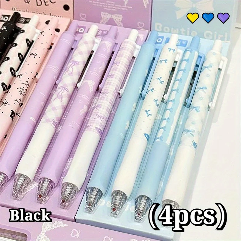 4 Stück Gelschreiber mit violetter Schleife, 0,5 mm schwarze Tinte, glatte, schnell trocknende Schreibstifte, elegantes Geschenk für den Schulbüro, Geschenk für den Schulanfang Image