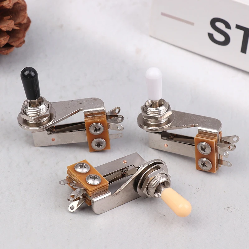 L-Typ 3-Wege-Winkel-Kippschalter für E-Gitarre, Pickup-Wahlschalter mit schwarz/gelber/weißer Kunststoffkappe Image