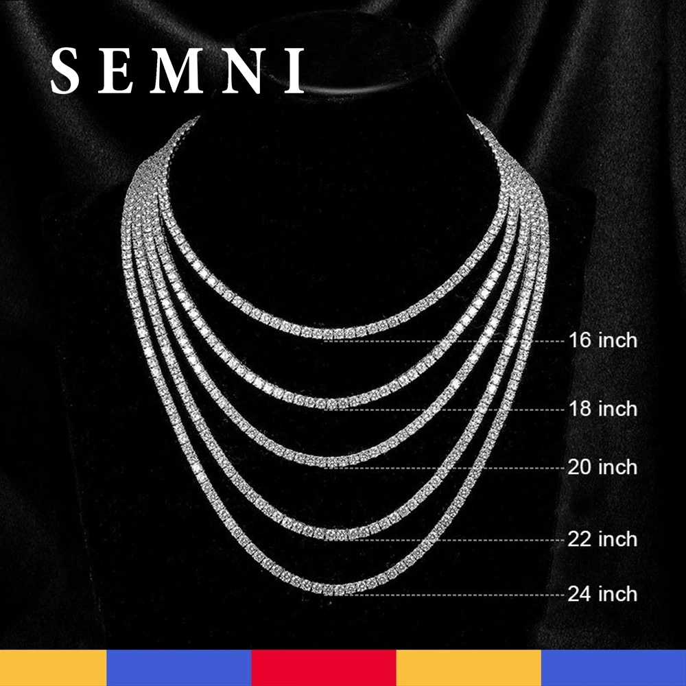 SEMNI 3 mm 4 mm 5 mm Moissanit-Diamant-Tennis-Halskette für Damen und Herren, 925er Sterlingsilber, luxuriöser edler Schmuck, funkelnder Diamant Image