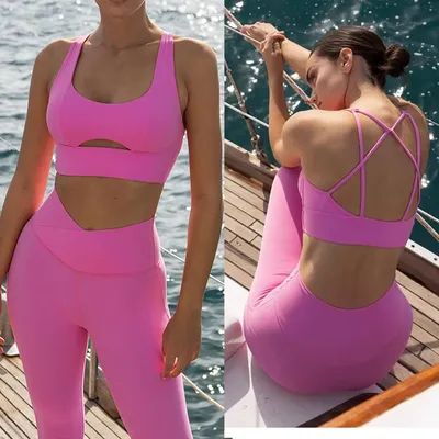 Push-Up-Racerback-Yoga-BH und hoch taillierte Bauchkontroll-Leggings, atmungsaktives Workout-Outfit für Damen für Fitnessstudio/Pilates/Laufen