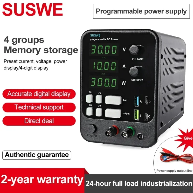 SUSWE-einstellbares DC-Schaltnetzteil, Laborbank-Netzteil, Ausgangsdruckstrom, USB-Schnittstelle, 30 V, 10 A, 60 V, 120 V Image