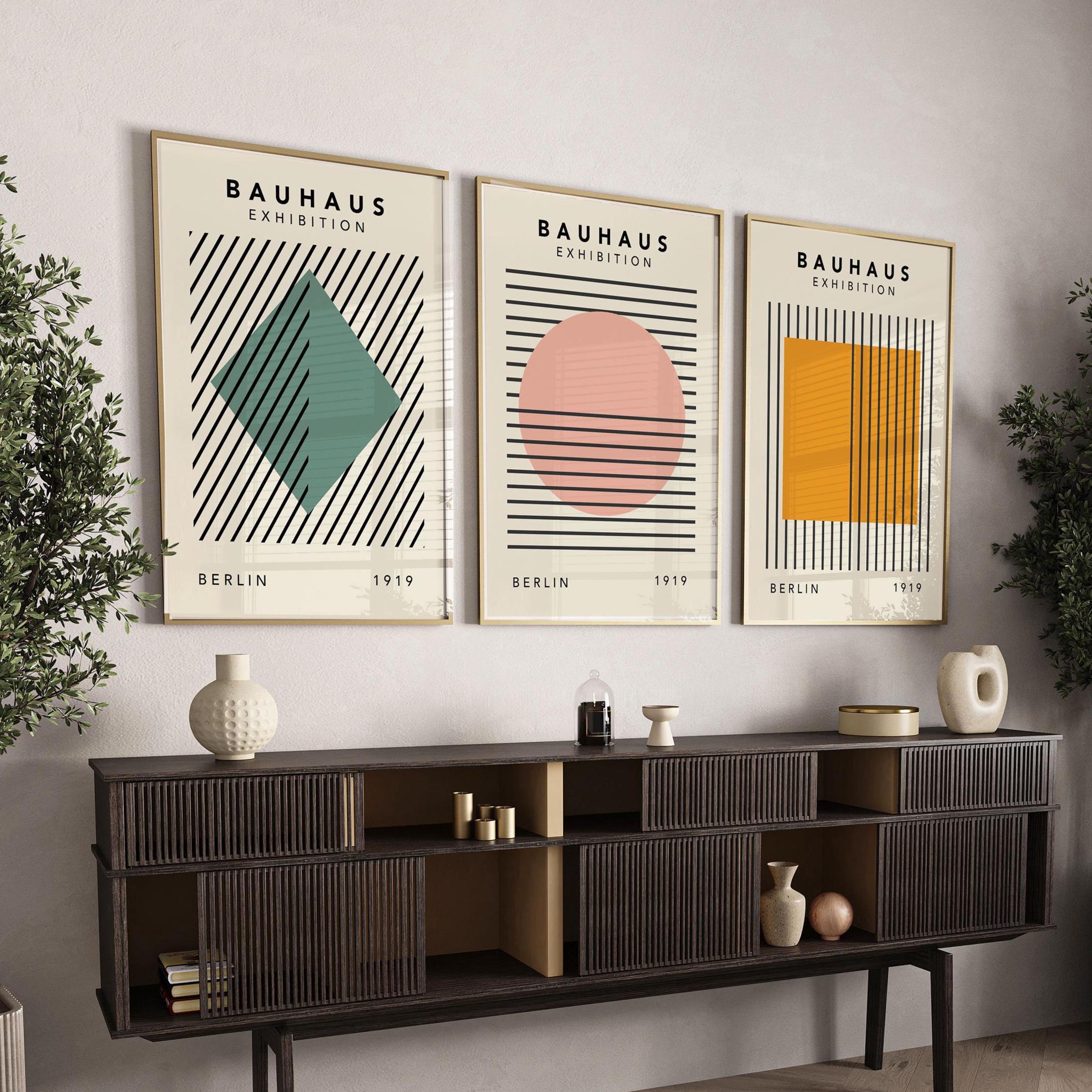 Set di 3 stampe astratte Bauhaus, arte murale colorata, decorazione murale retrò, arte per soggiorno, stampe per camera da letto, poster di mostre d'a