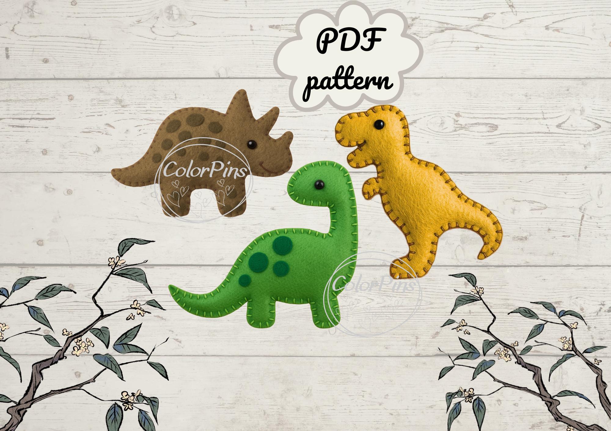 Set di dinosauri in feltro. Facile. Modello PDF. Crea un grazioso e semplice giocattolo in feltro usando tecniche di cucito di base. Perfetto per i pr