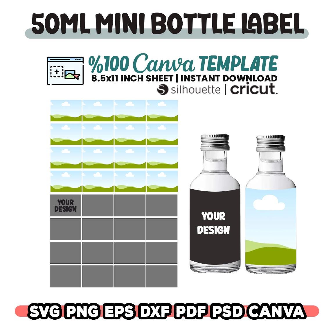 Modello di etichetta per mini bottiglia da 50 ml in formato SVG, modello di etichetta per mini liquore, etichetta per mini bottiglia di vino, etichett