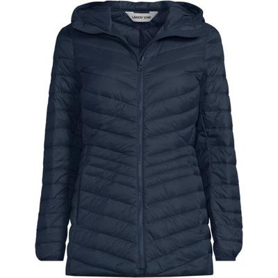 Wanderweight Down Ultralight Packable Jacket with Hood, Women, size: 14-16, regular, Blue, Nylon/Down, by Lands' End
