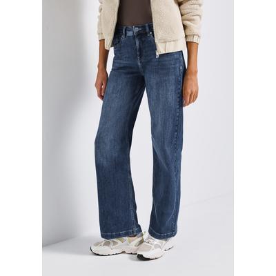 Loose-fit-Jeans STREET ONE, Damen, Gr. 28, Länge 32, mid blau soft washed, Denim/Jeans, Obermaterial: 79% Baumwolle, 15% Polyester (REPREVE), 4% Elastomultiester, 2% Elasthan, unifarben, casual, loose fit knöchellang, Jeans, im Five-Pocket Style Image