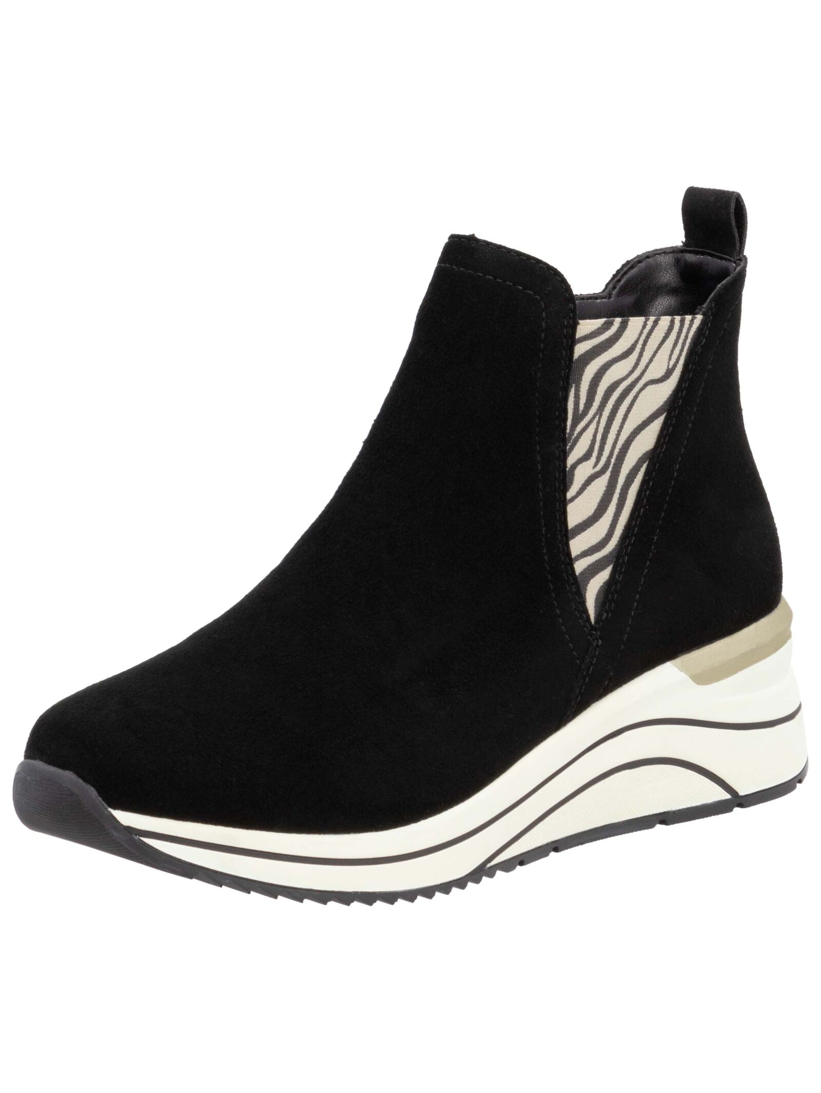 Stiefelette REMONTE "Remonte Stiefelette Veloursleder", Damen, Gr. 40, schwarz (schwarz, beige), Veloursleder, Casual, Schuhe