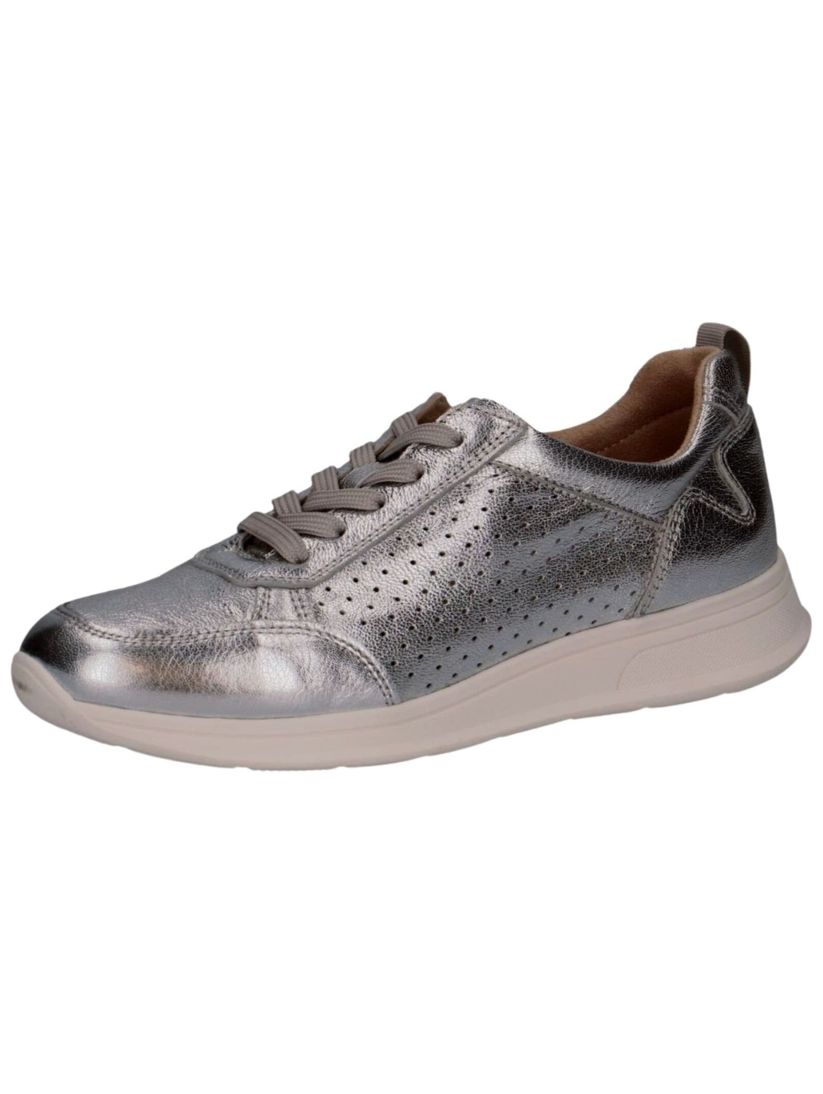 Sneaker CAPRICE "Caprice Sneaker Leder", Damen, Gr. 39, silber, Leder, Schuhe Sneaker