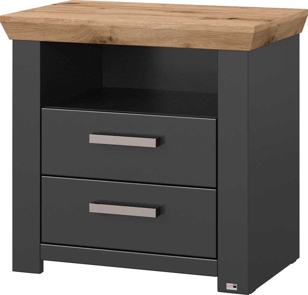 Nachtkommode "York Schlafen", grau (grau anthrazit, eiche artisan), B:64,5cm H:62,6cm T:42,2cm, SET ONE BY MUSTERRING, Sideboards, mit zwei Schubkästen und offenem Fach, zwei Farbvarianten, B65 x T42cm Image