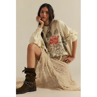 We The Free Palm Spring Turtleneck Graphic Pullover at Free People in Ivory Combo Rose, Size: Large