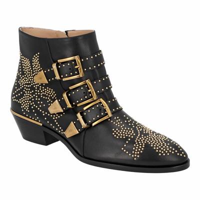 Chloé Damen Susanna Stiefeletten aus schwarzem Leder mit goldenen Nieten Image