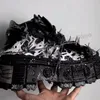 Gemischte Farbe Sneaker Schnürung Dicke Sohle Metall Runde Kappe Rock Gothic Punk Luxus Mode Prägnante Prägnante Outdoor Sport Schuhe neue