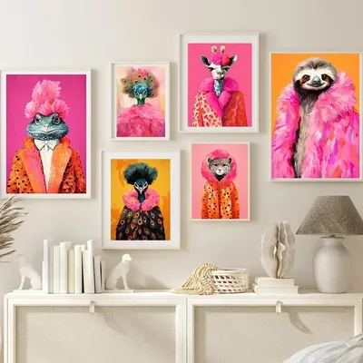 Colorful Animal Fashion Art Poster Prints Maximalist Wall Art Canvas Painting Cute Hipster Wall Art Home Decor