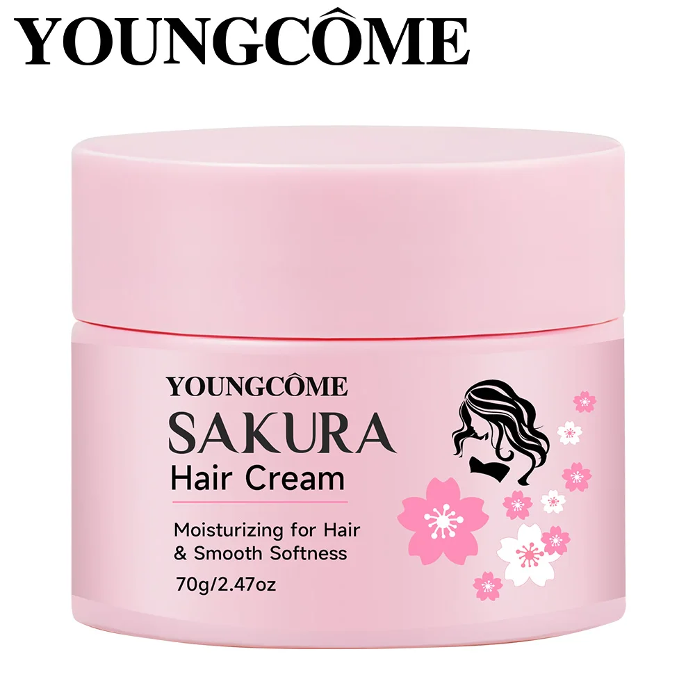 Haarpflegecreme mit Kirschblütengeschmack, Haarmaske, verbessert krauses, verwirrtes Haar, verhindert Haarbruch und Spaltung, 70 g Image