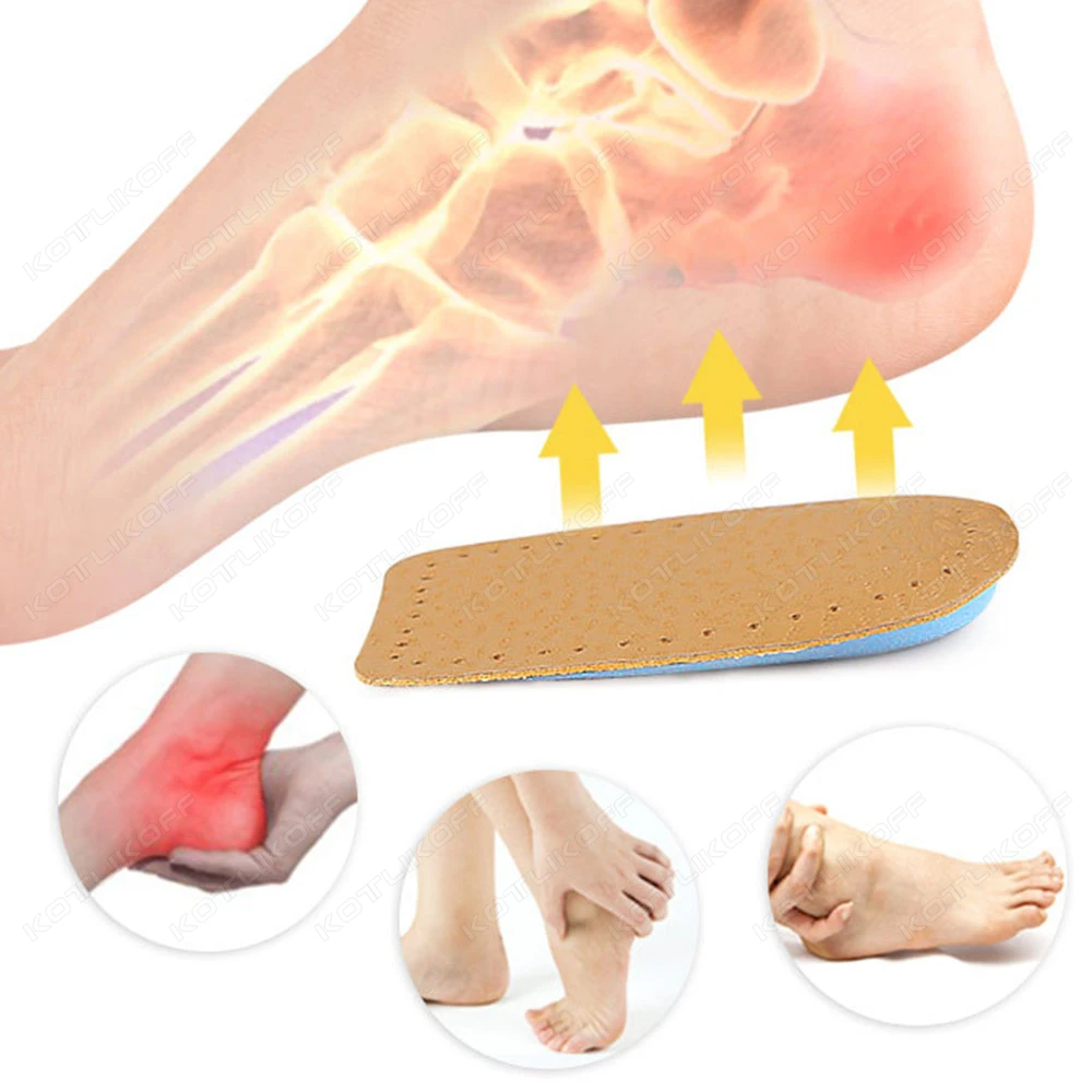 Leder-Fersenkissen-Einlegesohlen, hoher Ferseneinsatz, Latex, stoßdämpfend, weiches Kissen, Fußschmerzlinderung, halbe Größe, für Männer und Frauen Image