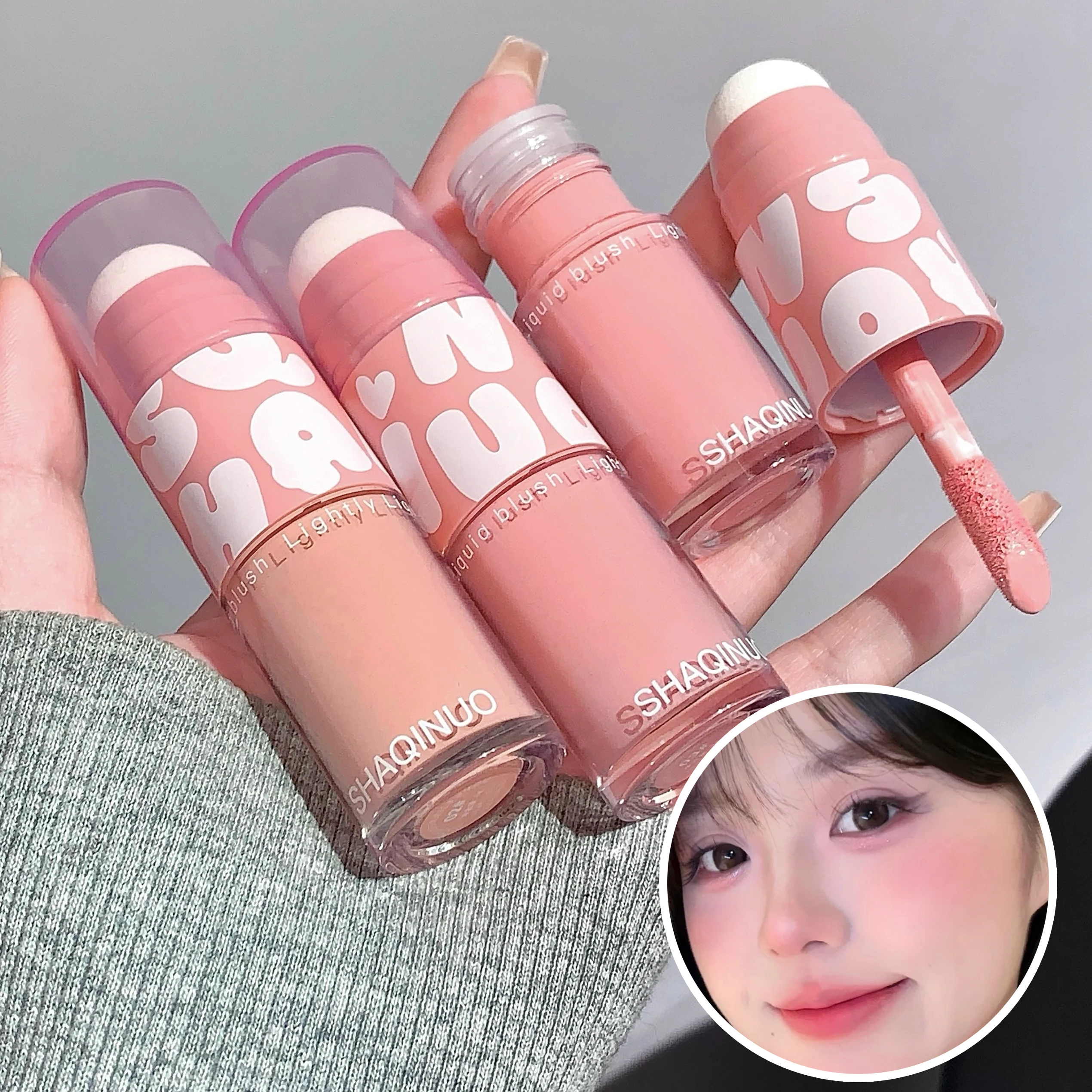 SHAQINUO Doppelseitiges flüssiges Rouge mit schwindelerregendem Farbpinsel, natürlich, teintvergrößernd, geringer Sattel, matte Rouge-Flüssigkeit Image